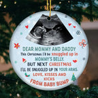 Custom Photo Love Kisses And Kicks From Baby Bump - Family Personalized Custom Ornament - Ceramic Round Shaped - Christmas Gift For First Mom 678636 - DiyGiftly