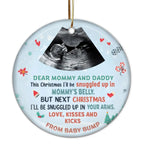 Custom Photo Love Kisses And Kicks From Baby Bump - Family Personalized Custom Ornament - Ceramic Round Shaped - Christmas Gift For First Mom 678636 - DiyGiftly