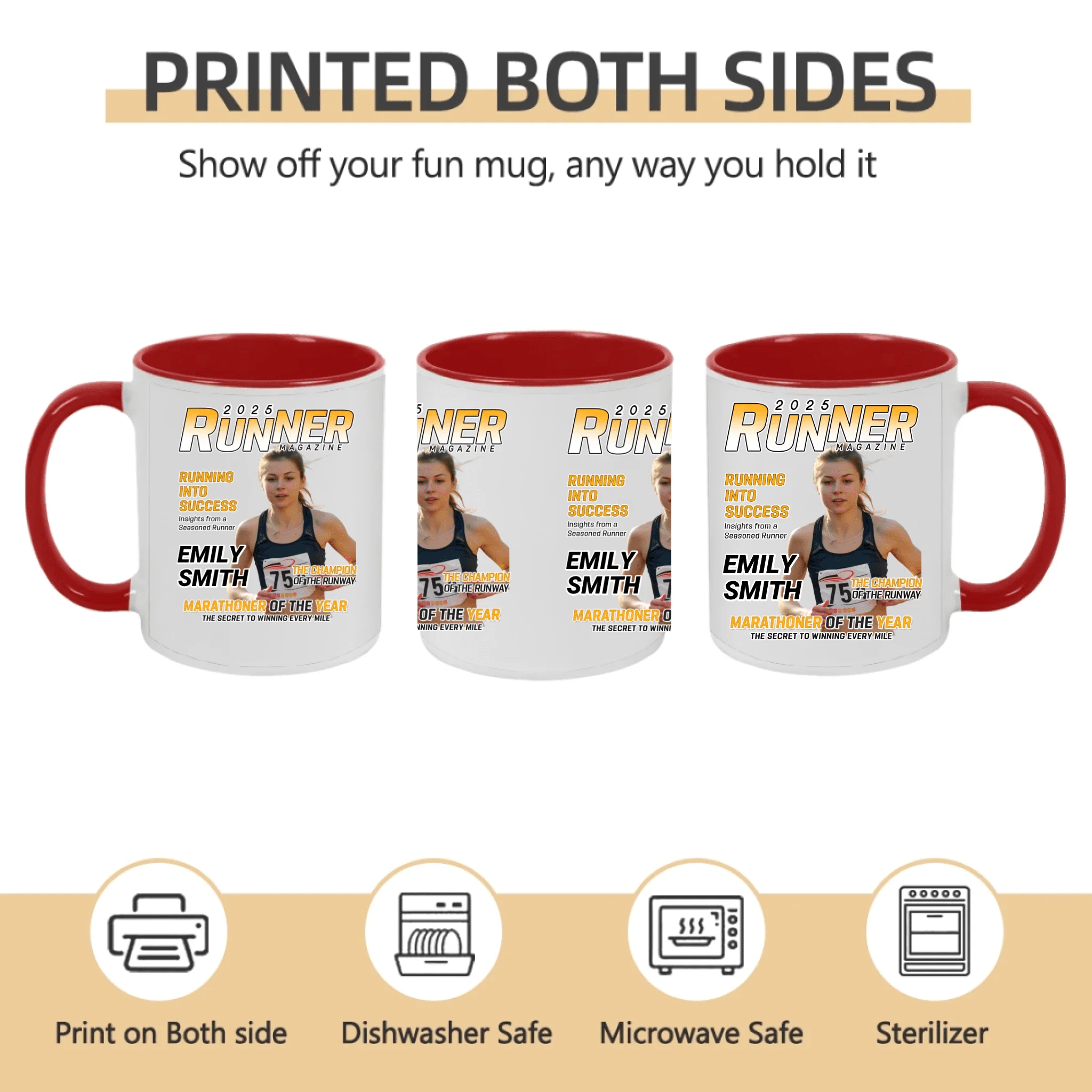 Custom Photo Magazine Mug – Personalized Running Mug – “Champions Train Daily” Motivational Sports Mug for Runners, Sports Fans, Athletes – Unique Birthday, Holiday, or Marathon Gift for Him, Her 1074469 - DiyGiftly