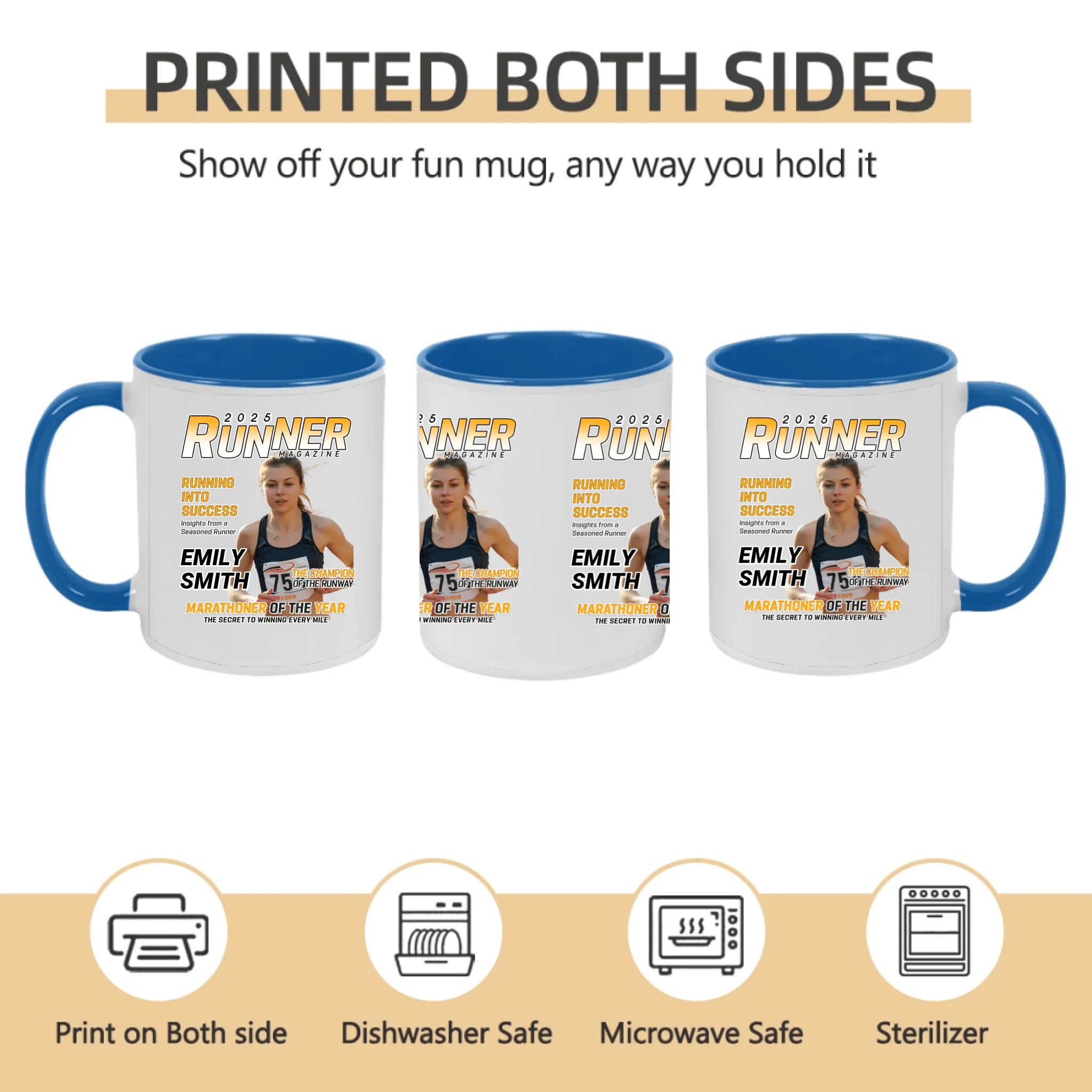 Custom Photo Magazine Mug – Personalized Running Mug – “Champions Train Daily” Motivational Sports Mug for Runners, Sports Fans, Athletes – Unique Birthday, Holiday, or Marathon Gift for Him, Her 1074469 - DiyGiftly