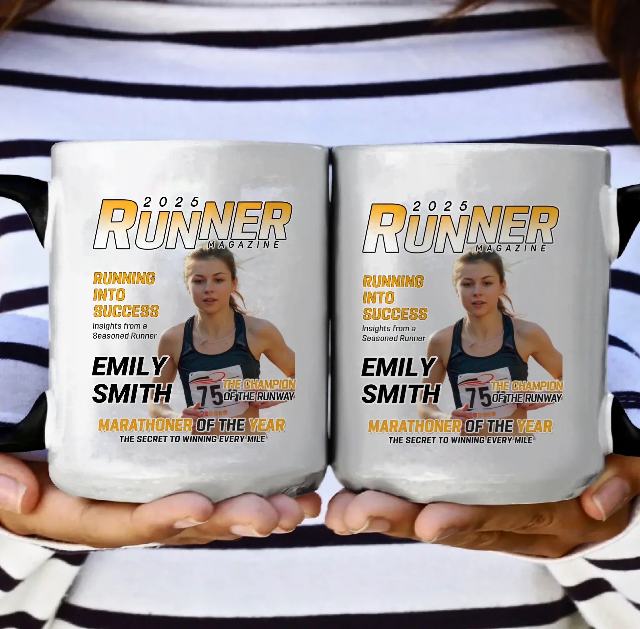 Custom Photo Magazine Mug – Personalized Running Mug – “Champions Train Daily” Motivational Sports Mug for Runners, Sports Fans, Athletes – Unique Birthday, Holiday, or Marathon Gift for Him, Her 1074469 - DiyGiftly