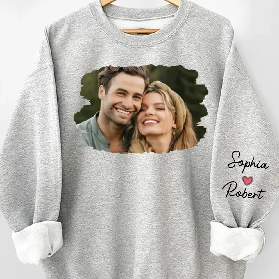 Custom Photo Meeting You Is The Best Thing That Ever Happened To Me - Couple Personalized Custom Unisex Sweatshirt With Design On Sleeve - Gift For Husband Wife, Anniversary 678809 - DiyGiftly