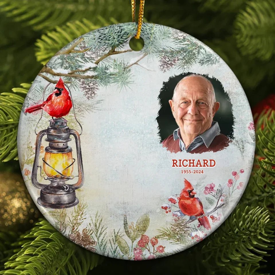 Custom Photo Memorial Someone We Love Is In Heaven - Personalized Circle Ceramic Ornament 687062 - DiyGiftly