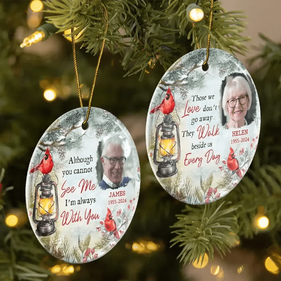 Custom Photo Memorial Someone We Love Is In Heaven - Personalized Circle Ceramic Ornament 687062 - DiyGiftly