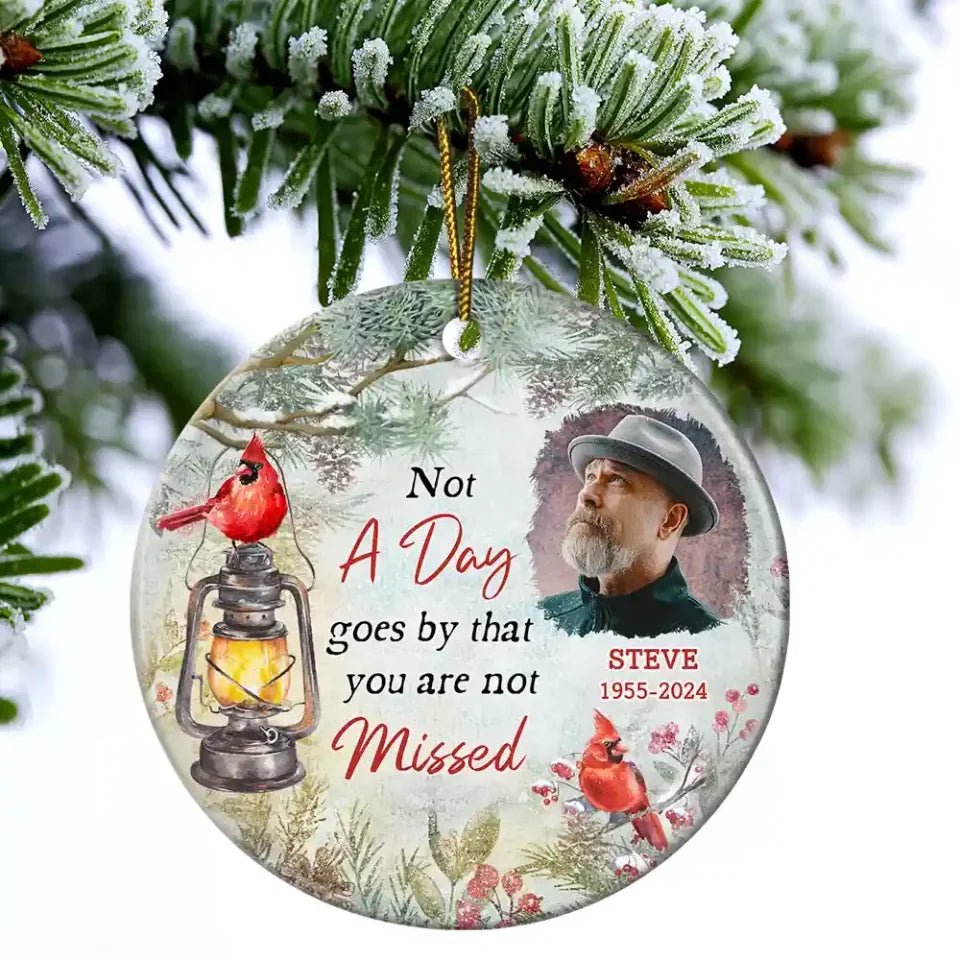 Custom Photo Memorial Someone We Love Is In Heaven - Personalized Circle Ceramic Ornament 687062 - DiyGiftly