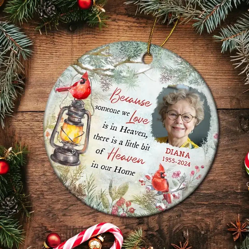 Custom Photo Memorial Someone We Love Is In Heaven - Personalized Circle Ceramic Ornament 687062 - DiyGiftly