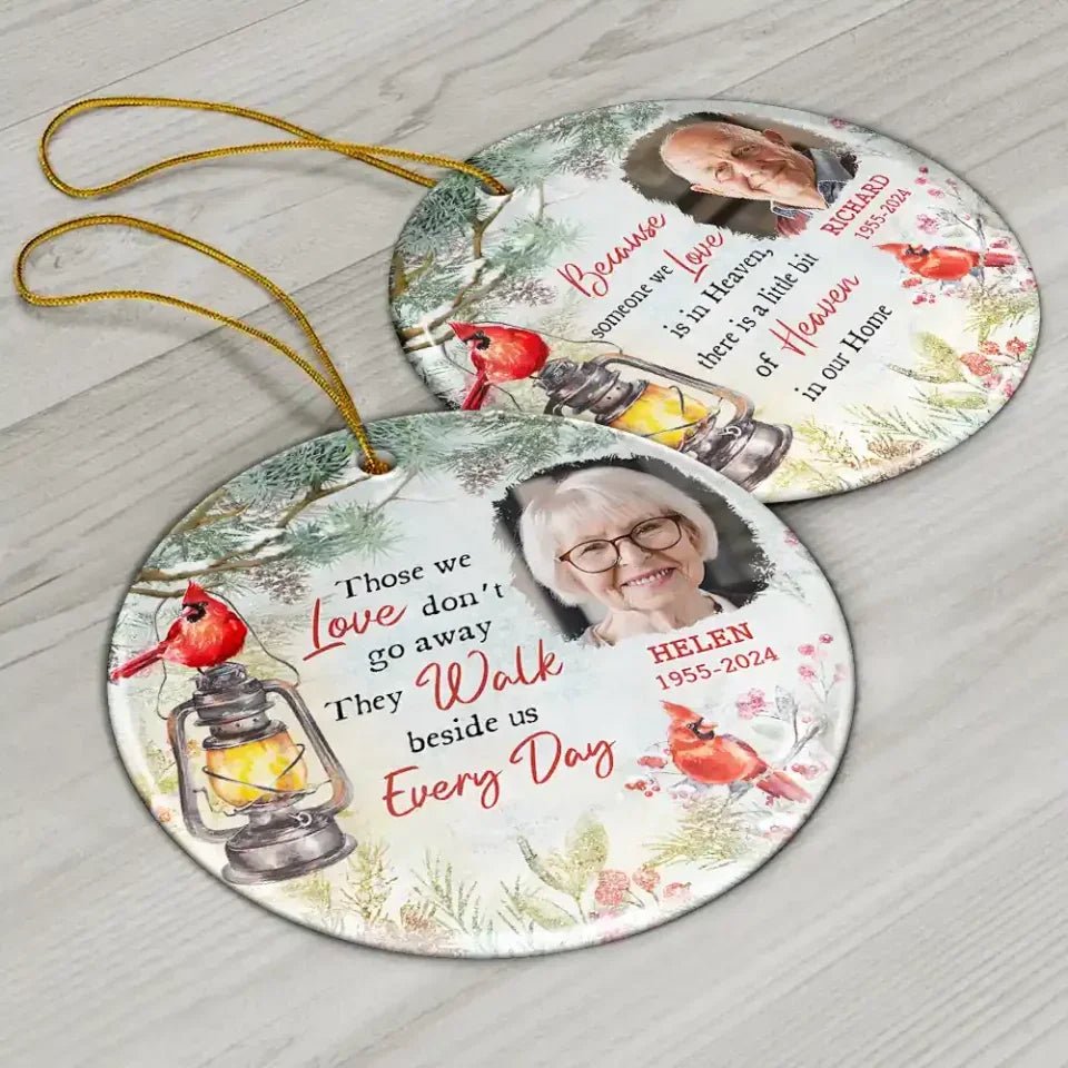 Custom Photo Memorial Someone We Love Is In Heaven - Personalized Circle Ceramic Ornament 687062 - DiyGiftly