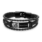 Custom Photo Men's Bracelet PU Leather Engraved Name and Date Men's Bracelet Best Valentine's Day Gift for Him - DiyGiftly