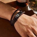 Custom Photo Men's Bracelet PU Leather Engraved Name and Date Men's Bracelet Best Valentine's Day Gift for Him - DiyGiftly
