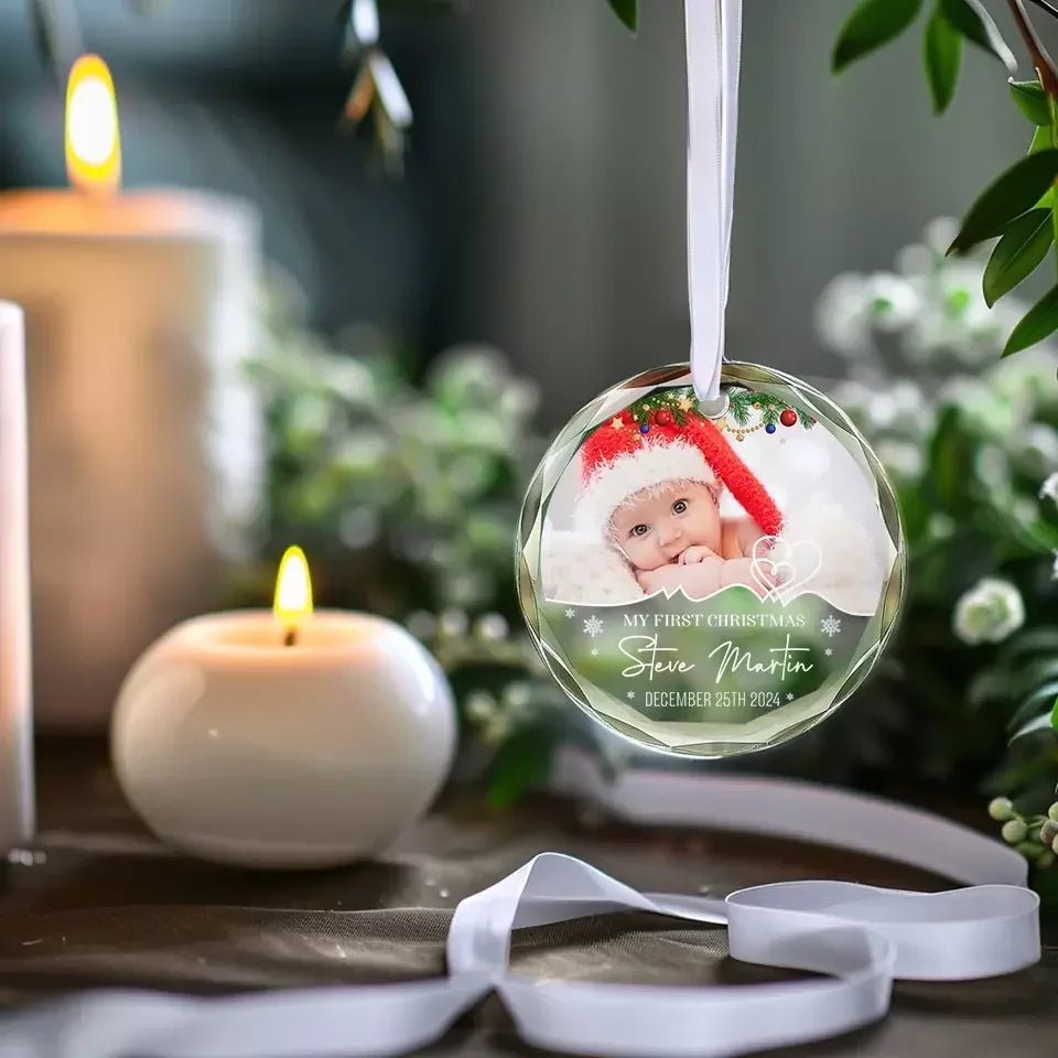 Custom Photo My First Christmas - Family Personalized Custom Circle Glass Ornament - Christmas Gift For Baby Kids, Newborn Baby 686012 - DiyGiftly