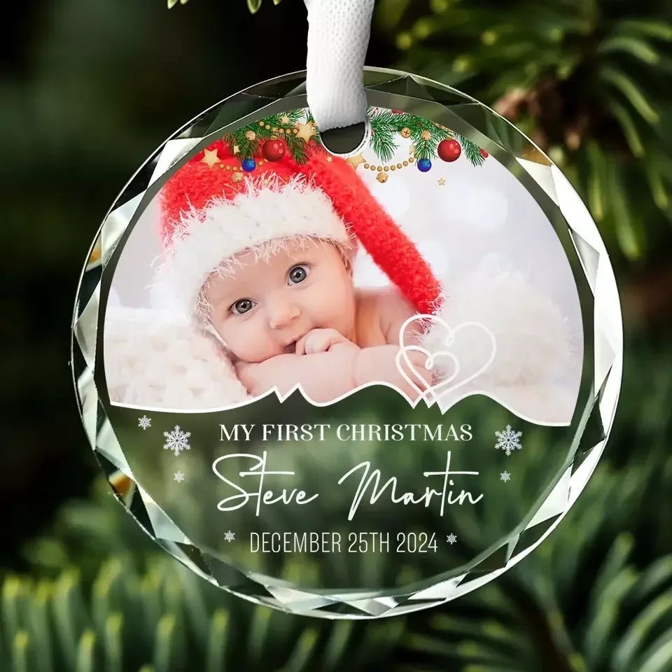 Custom Photo My First Christmas - Family Personalized Custom Circle Glass Ornament - Christmas Gift For Baby Kids, Newborn Baby 686012 - DiyGiftly