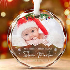 Custom Photo My First Christmas - Family Personalized Custom Circle Glass Ornament - Christmas Gift For Baby Kids, Newborn Baby 686012 - DiyGiftly
