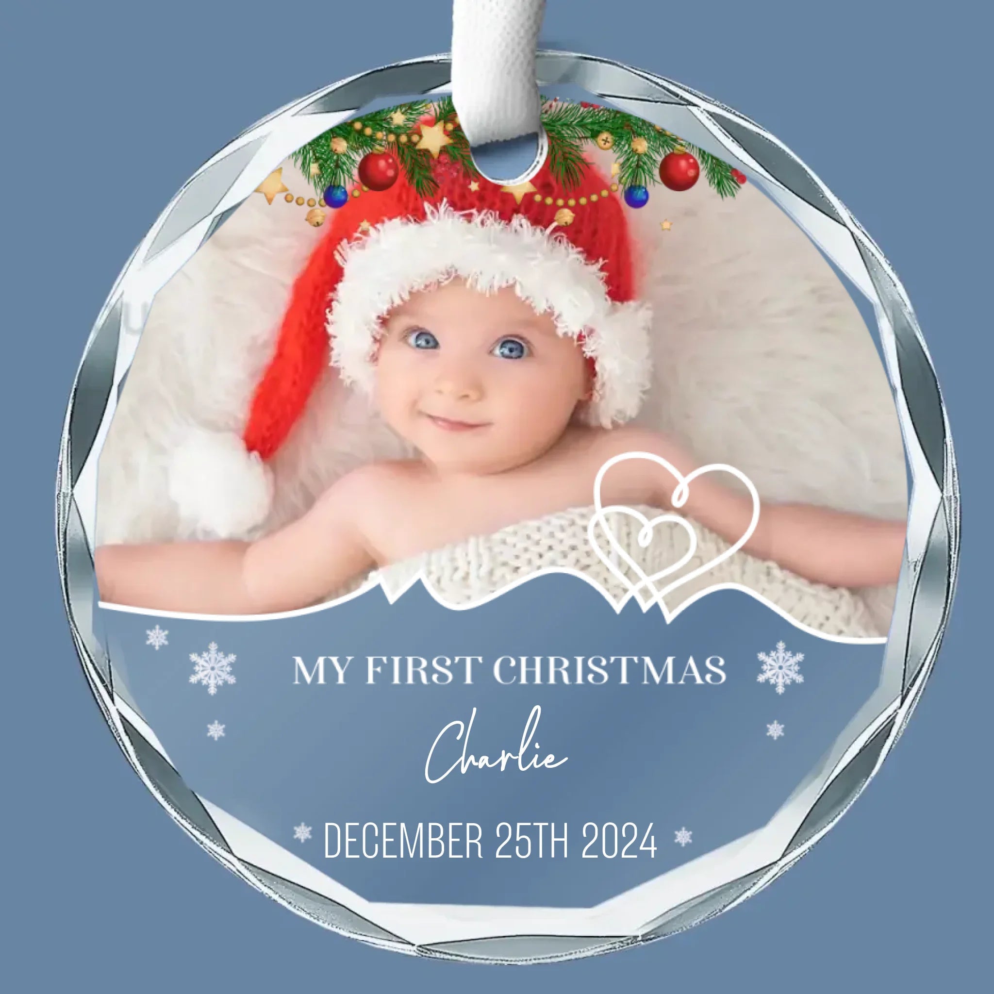 Custom Photo My First Christmas - Family Personalized Custom Circle Glass Ornament - Christmas Gift For Baby Kids, Newborn Baby 686012 - DiyGiftly