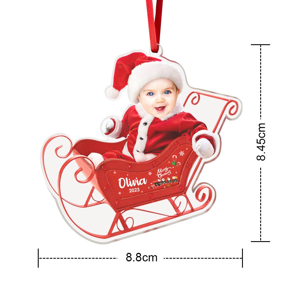 Custom Photo & Name Sleigh Acrylic Ornament – Personalized Christmas Tree Decoration - DiyGiftly