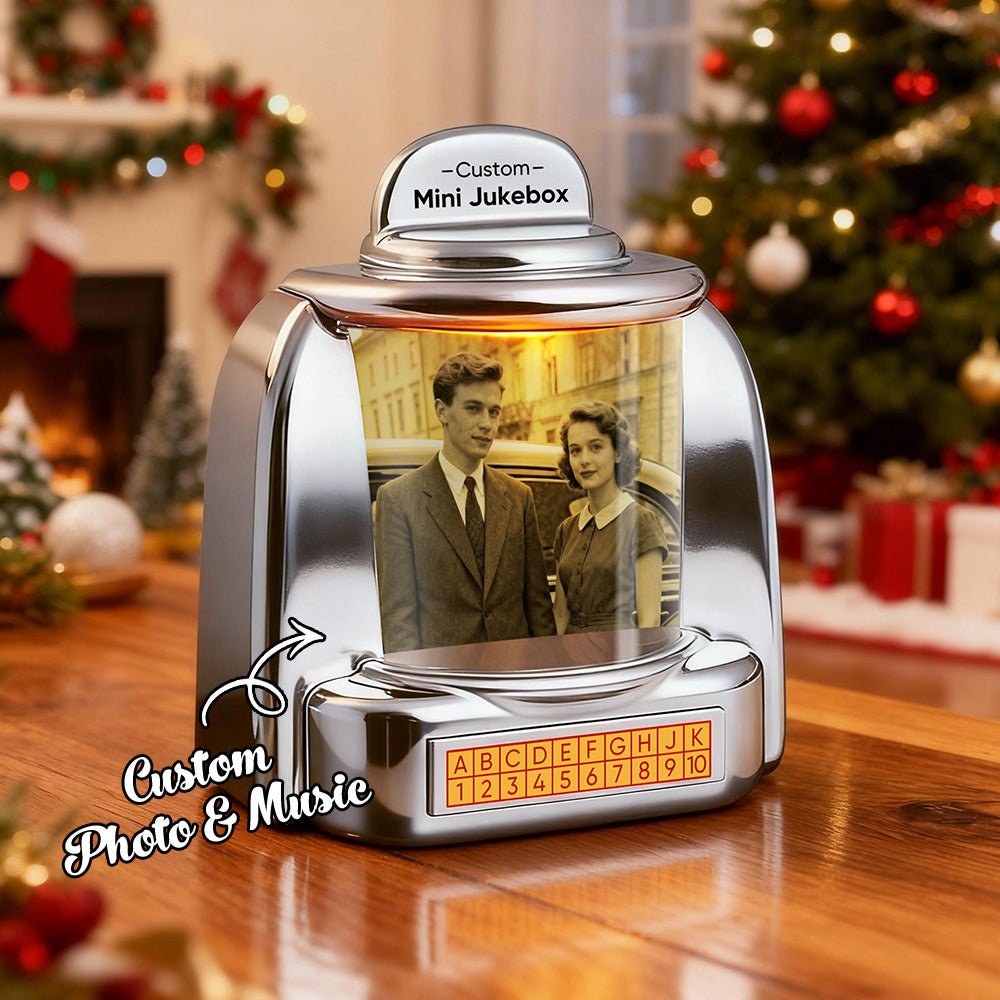 Custom Photo Names & Date Jukebox Retro Speaker Music Mini Player with Radio Vintage Tabletop Home Decor Christmas Nostalgic Gift - DiyGiftly