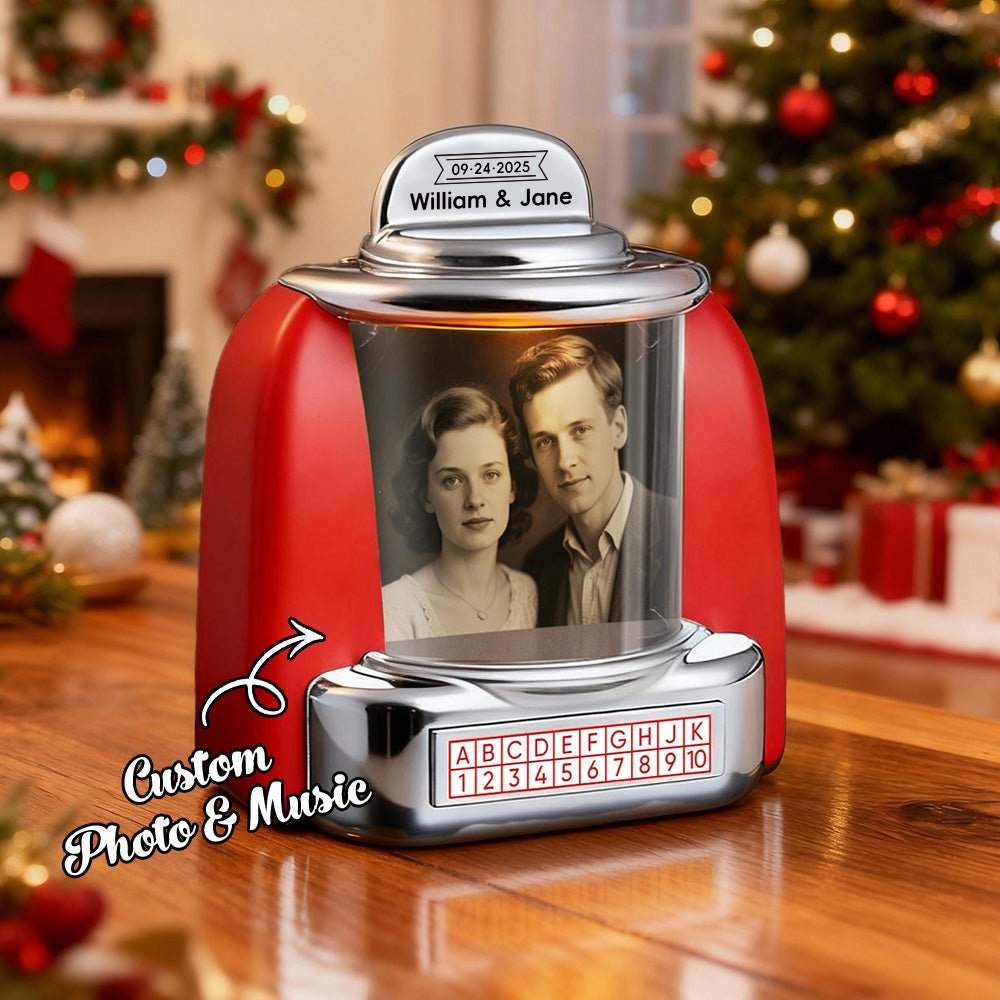 Custom Photo Names & Date Jukebox Retro Speaker Music Mini Player with Radio Vintage Tabletop Home Decor Christmas Nostalgic Gift - DiyGiftly