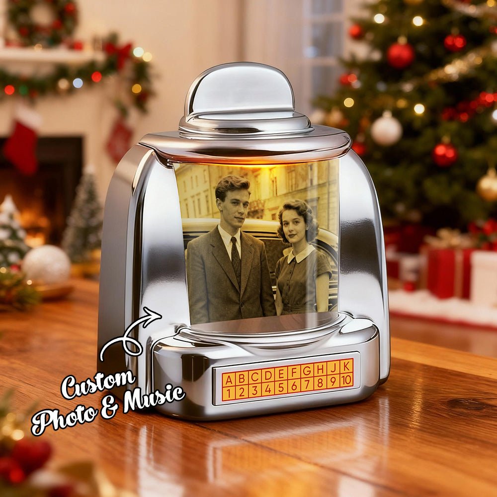 Custom Photo Names & Date Jukebox Retro Speaker Music Mini Player with Radio Vintage Tabletop Home Decor Christmas Nostalgic Gift - DiyGiftly