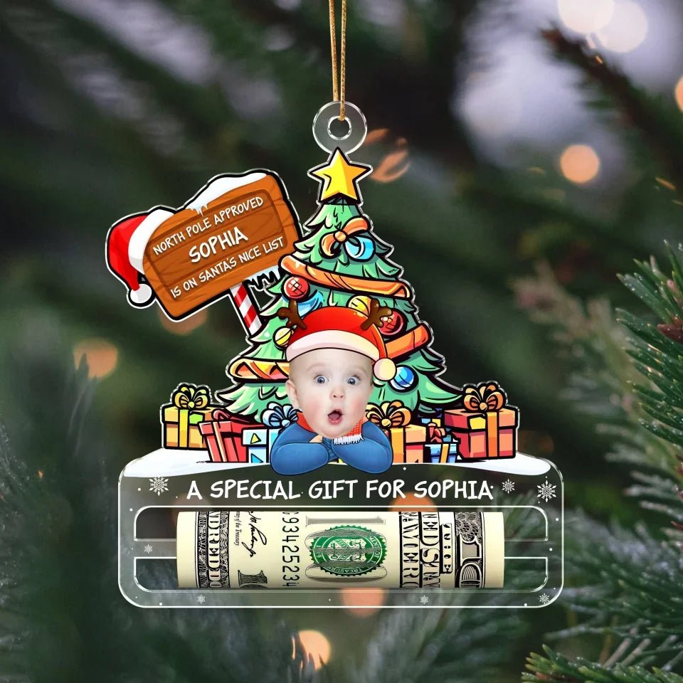 Custom Photo Nice List Santa Christmas Acrylic Money Holder Ornament 692293 - DiyGiftly