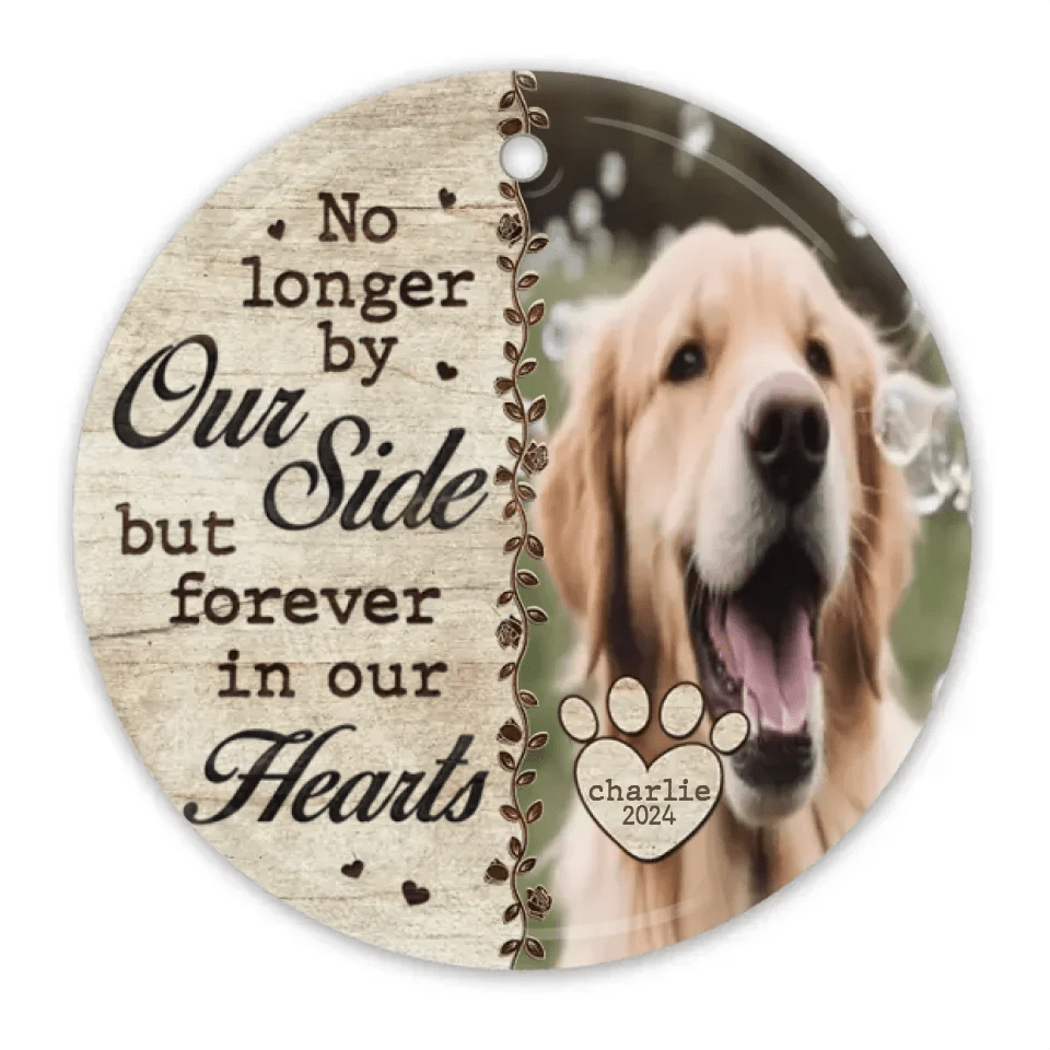 Custom Photo No Longer By Our Side - Memorial Personalized Custom Ornament - Ceramic Round Shaped - Christmas Gift, Sympathy Gift For Pet Owners, Pet Lovers 679806 - DiyGiftly