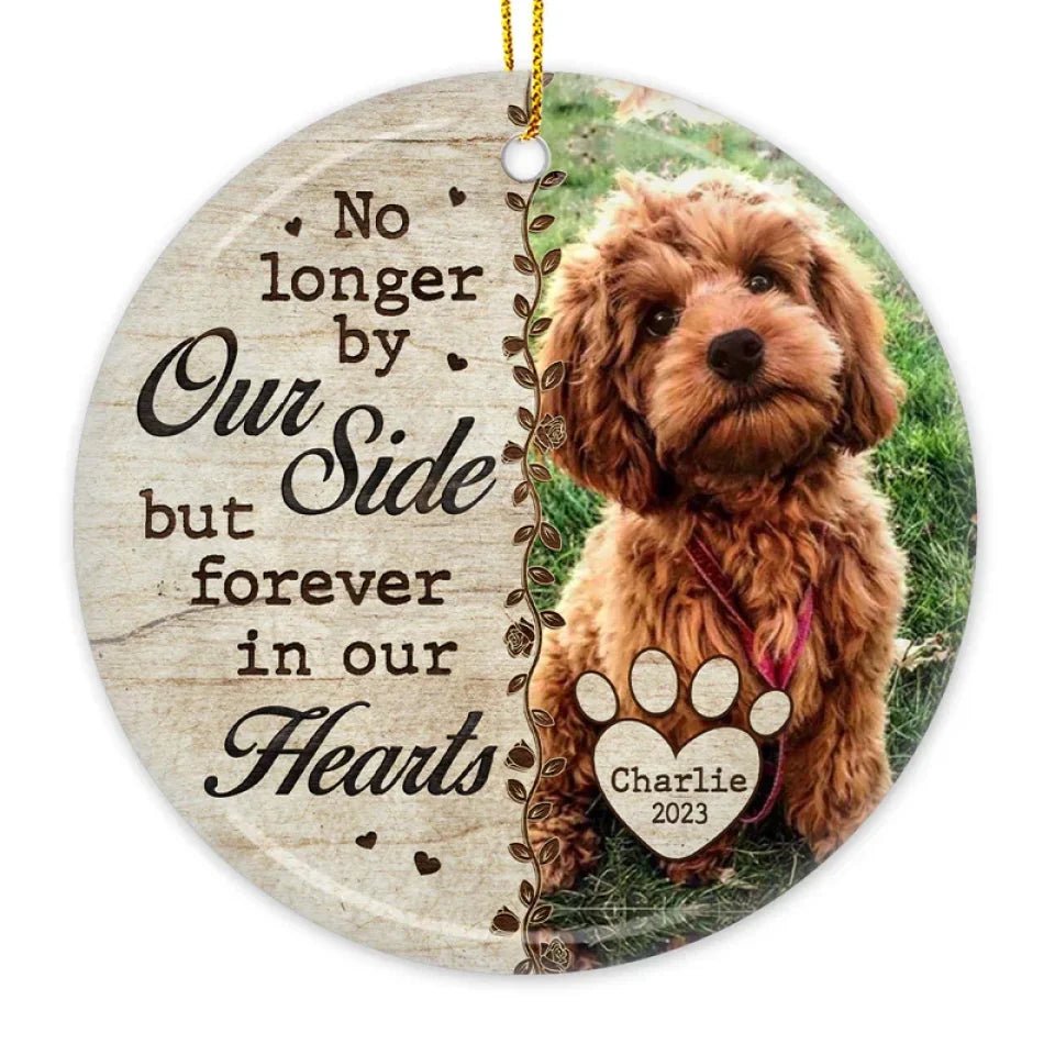 Custom Photo No Longer By Our Side - Memorial Personalized Custom Ornament - Ceramic Round Shaped - Christmas Gift, Sympathy Gift For Pet Owners, Pet Lovers 679806 - DiyGiftly