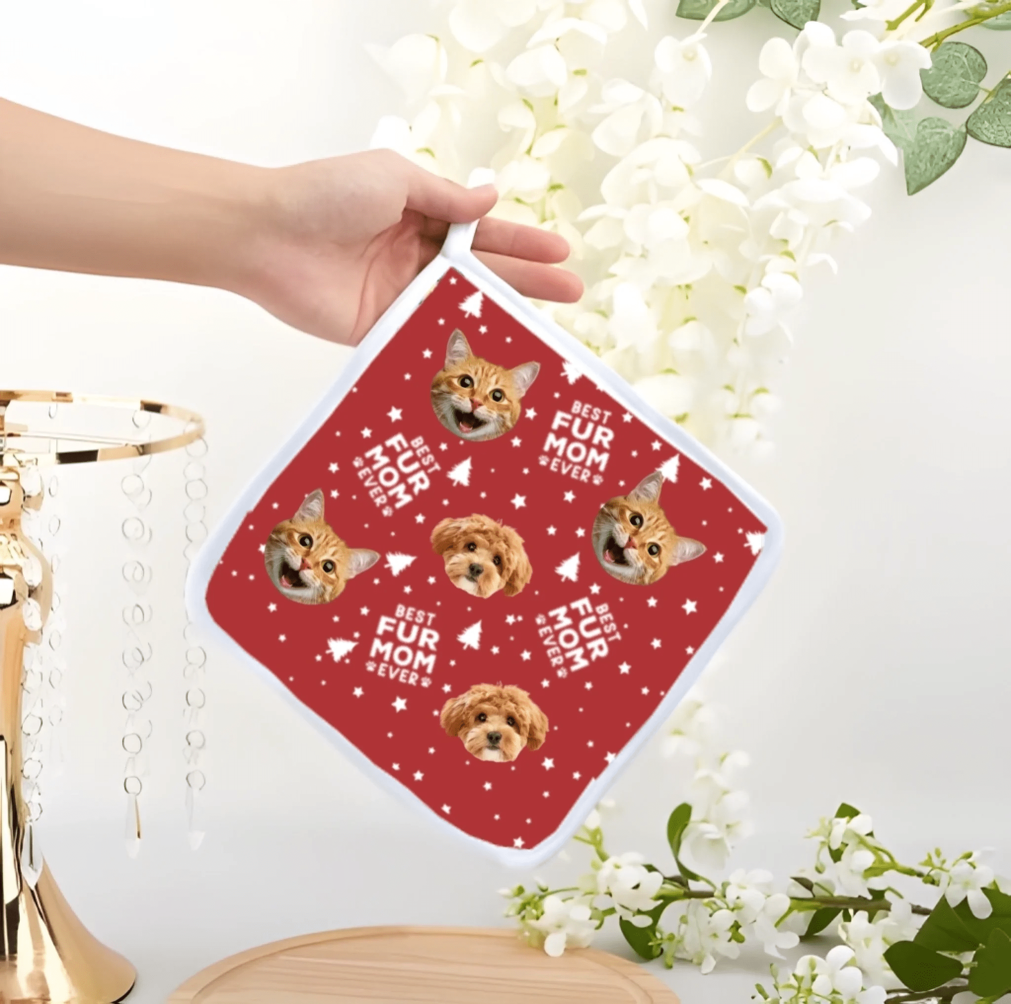 Custom Photo Oven Mitt and Pot Holder Two Piece Set – Personalized Kitchen Accessories for Christmas or Birthday – Unique Gifts for Mom, Grandma, Dog & Cat Lovers – Custom Cooking Set with Picture – “Best Fur Mom Ever” Pet Lover Gift 1064949 - DiyGiftly