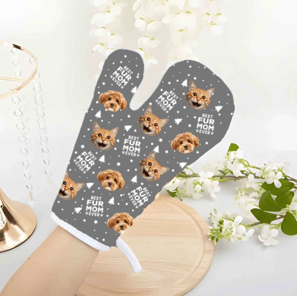 Custom Photo Oven Mitt and Pot Holder Two Piece Set – Personalized Kitchen Accessories for Christmas or Birthday – Unique Gifts for Mom, Grandma, Dog & Cat Lovers – Custom Cooking Set with Picture – “Best Fur Mom Ever” Pet Lover Gift 1064949 - DiyGiftly