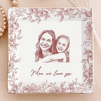 Custom Photo Pencil Sketch – The Love Between Mother & Daughter – Personalized Ceramic Ring Dish, Jewelry Tray with Name & Date, Mother’s Day Gift, Birthday Keepsake, Sentimental Mom Daughter Gift 1111234 - DiyGiftly