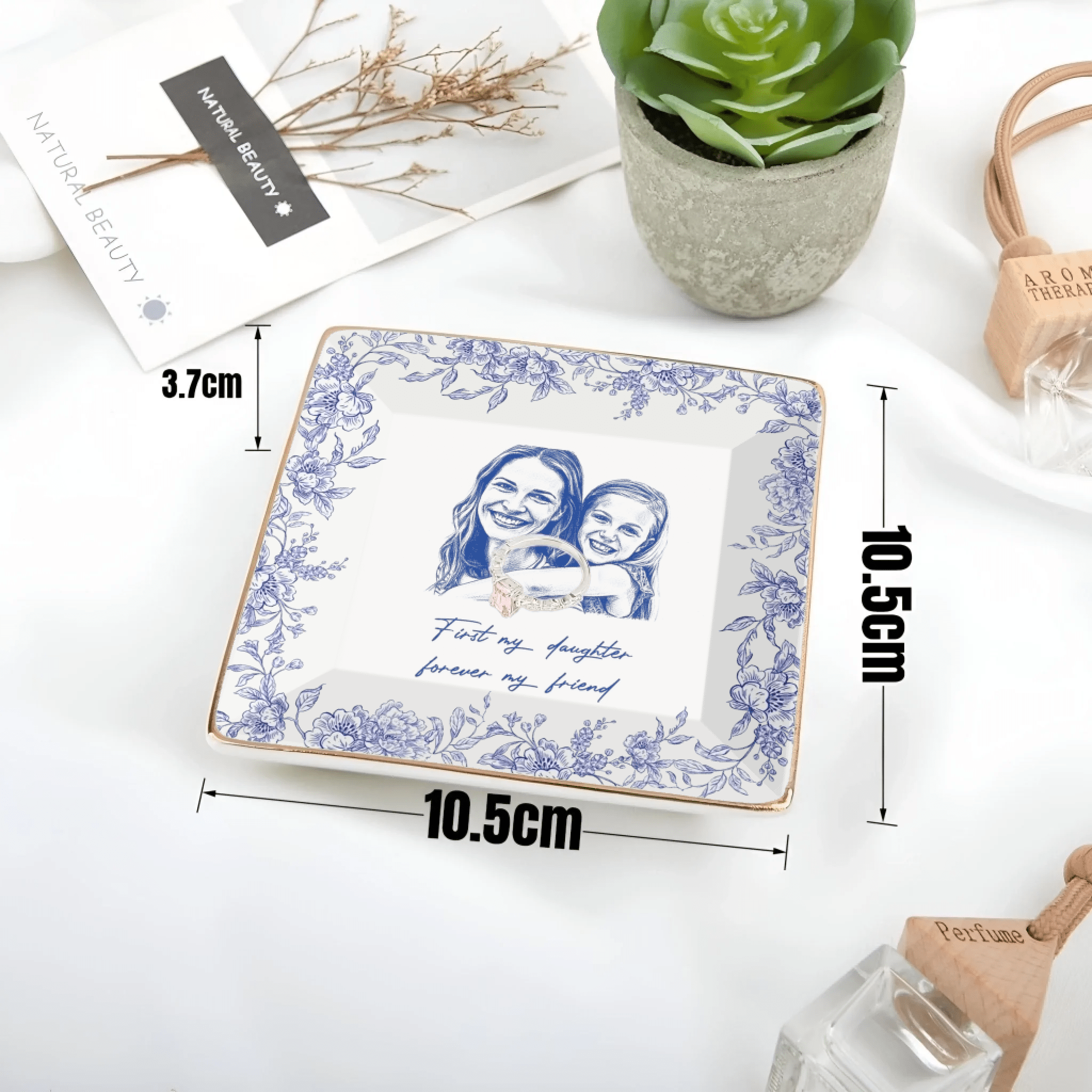 Custom Photo Pencil Sketch – The Love Between Mother & Daughter – Personalized Ceramic Ring Dish, Jewelry Tray with Name & Date, Mother’s Day Gift, Birthday Keepsake, Sentimental Mom Daughter Gift 1111234 - DiyGiftly
