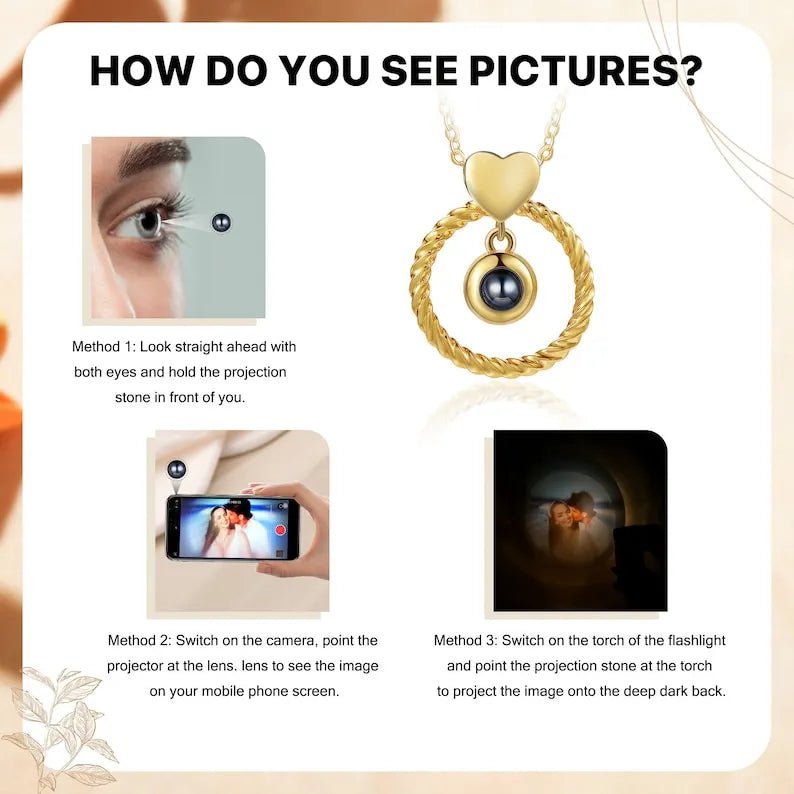 Custom Photo Projection Necklace Memorial Picture Jewelry Pet Family Photo Necklace Wedding Birthday Graduation Valentines Gift for Her - DiyGiftly