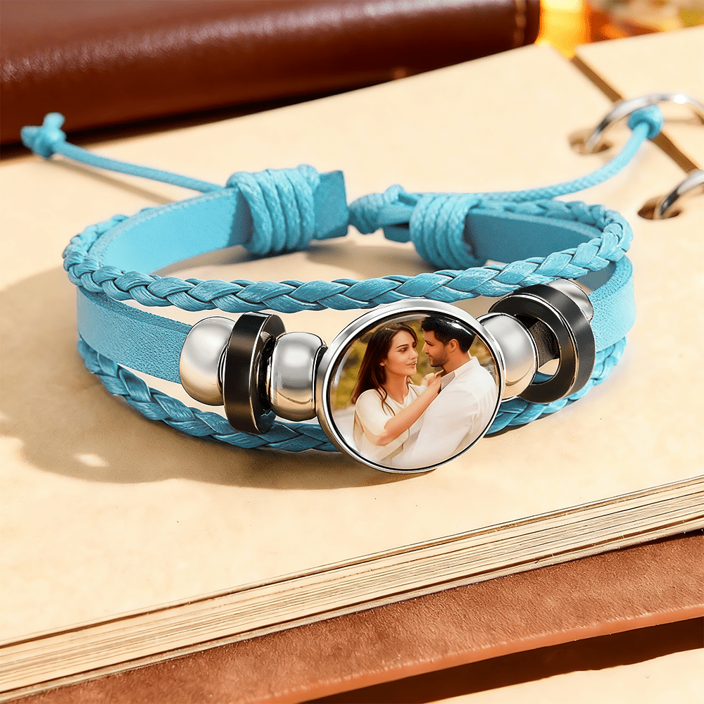 personalized photo leather wrap style bracelet gift for boyfriend