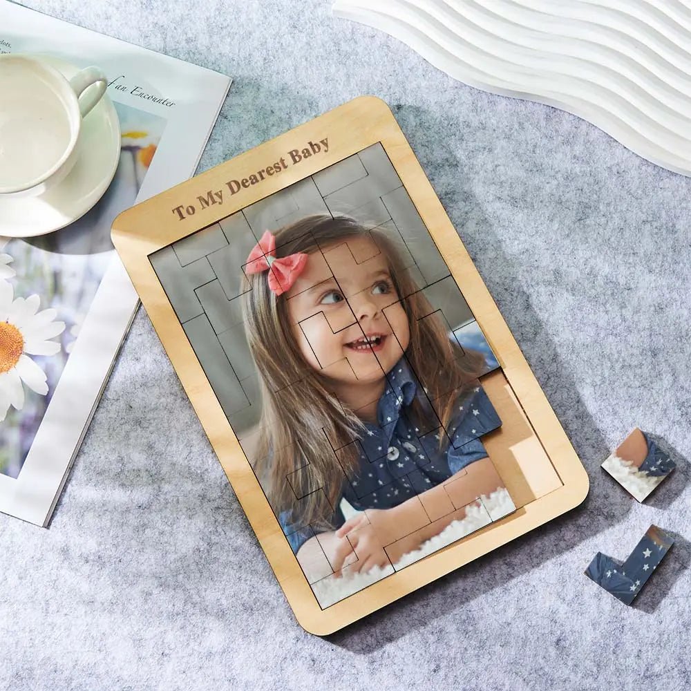 Custom Photo Puzzle Tetris Personalised Wooden Frame Gifts for Kids - DiyGiftly