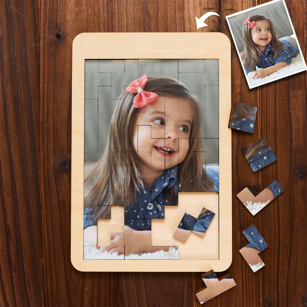 Custom Photo Puzzle Tetris Personalised Wooden Frame Gifts for Kids - DiyGiftly