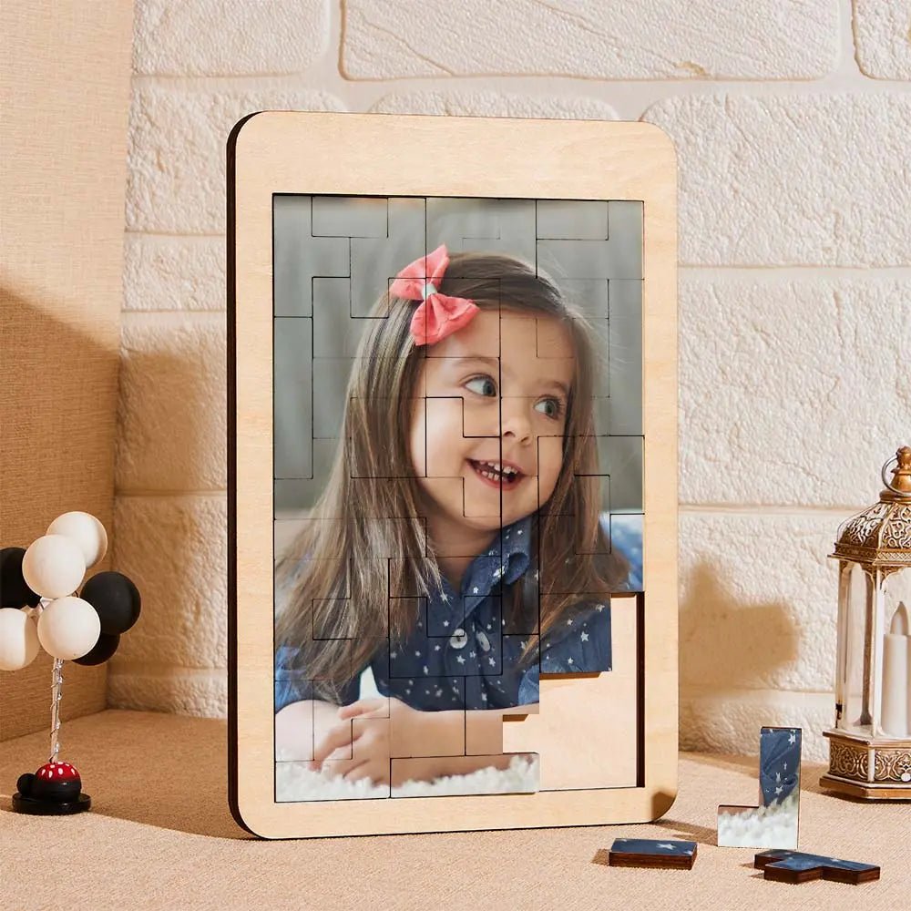 Custom Photo Puzzle Tetris Personalised Wooden Frame Gifts for Kids - DiyGiftly