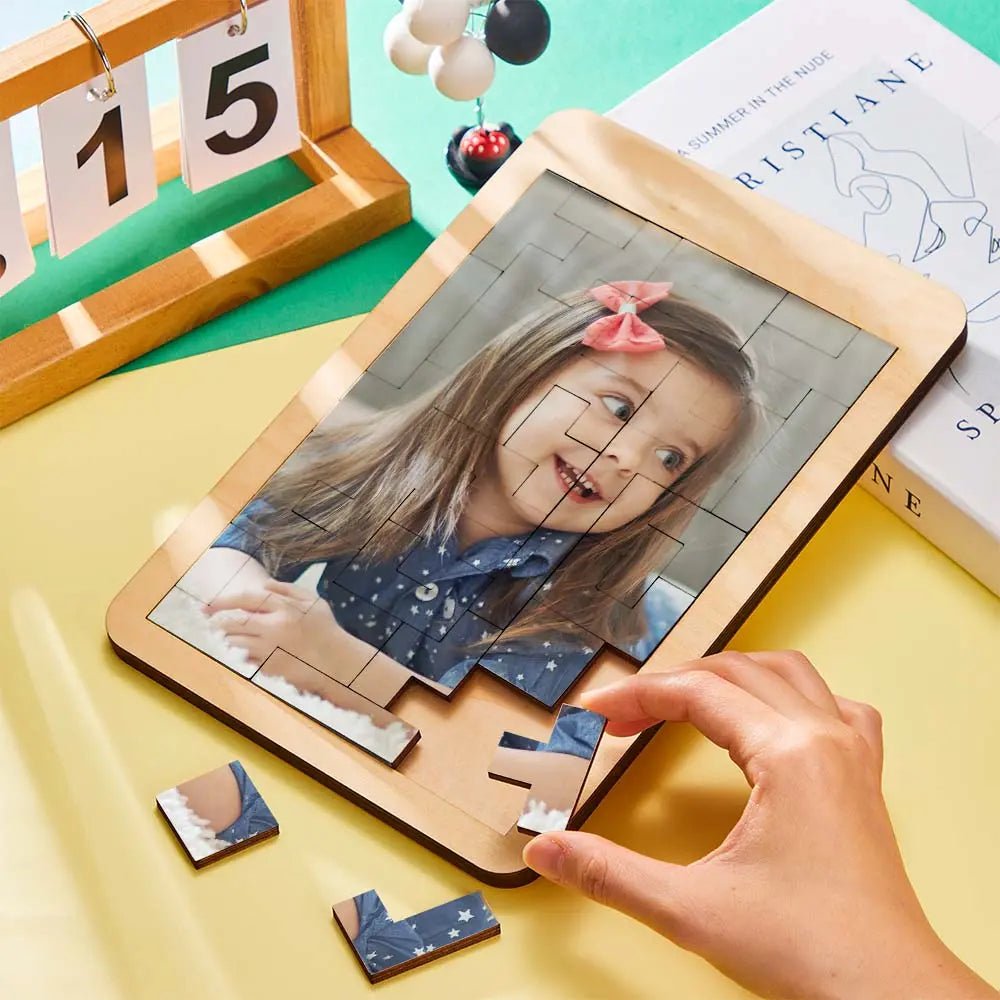 Custom Photo Puzzle Tetris Personalised Wooden Frame Gifts for Kids - DiyGiftly