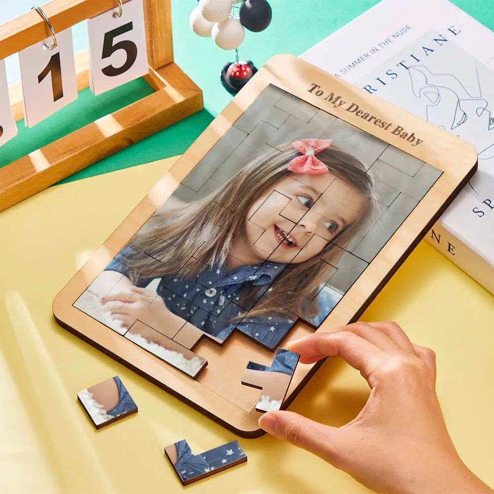 Custom Photo Puzzle Tetris Personalised Wooden Frame Gifts for Kids - DiyGiftly