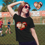 Custom Photo Sequin T-Shirt Personalized Heart - shaped Photo Black T-Shirt Creative Valentine's Day Gift - DiyGiftly