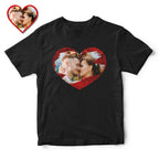 Custom Photo Sequin T-Shirt Personalized Heart - shaped Photo Black T-Shirt Creative Valentine's Day Gift - DiyGiftly