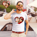 Custom Photo Sequin T-Shirt Personalized Heart - shaped Photo White T-Shirt Creative Valentine's Day Gift - DiyGiftly