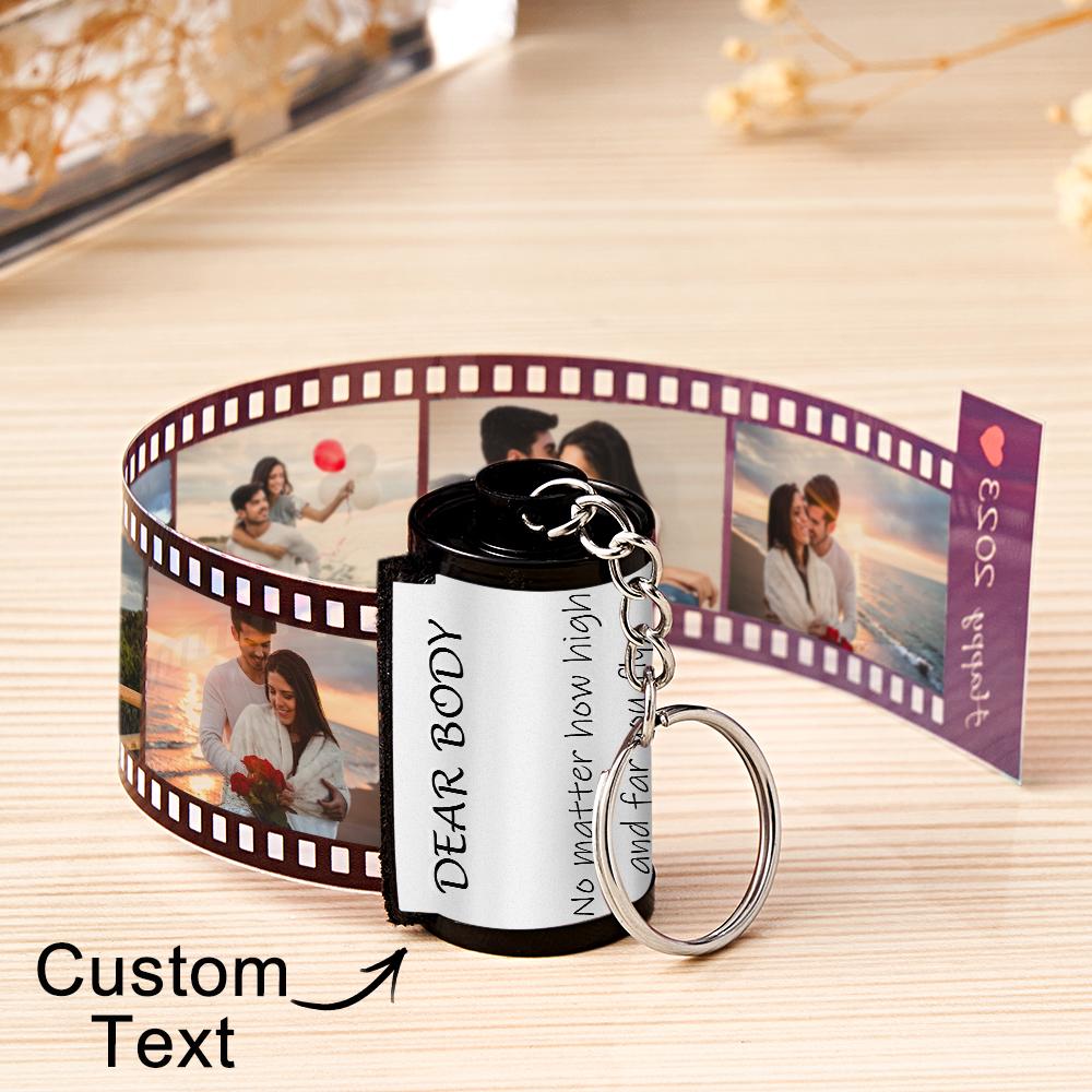 Custom Photo & Text Colorful Roll Film Keychain Camera Keychain with Wood Box Meaningful Gifts For Couples - DiyGiftly