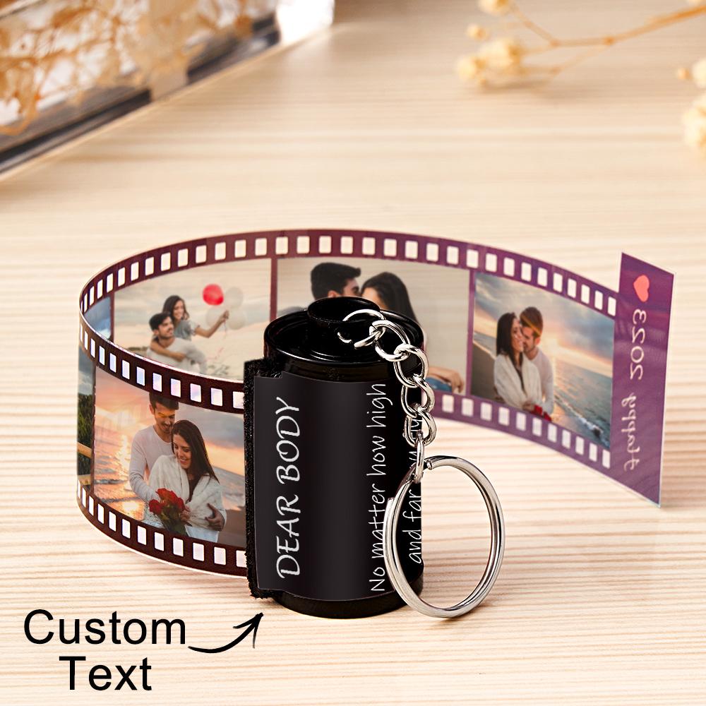 Custom Photo & Text Colorful Roll Film Keychain Camera Keychain with Wood Box Meaningful Gifts For Couples - DiyGiftly