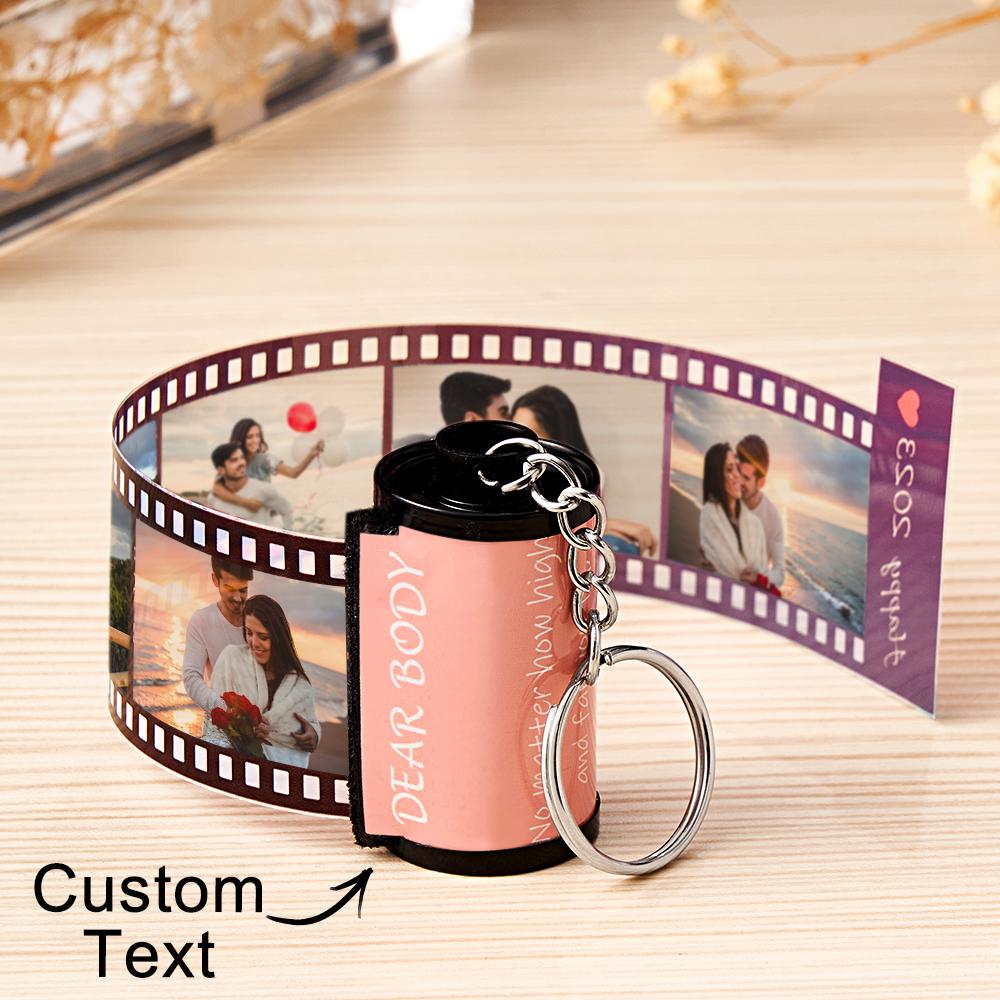 Custom Photo & Text Colorful Roll Film Keychain Camera Keychain with Wood Box Meaningful Gifts For Couples - DiyGiftly