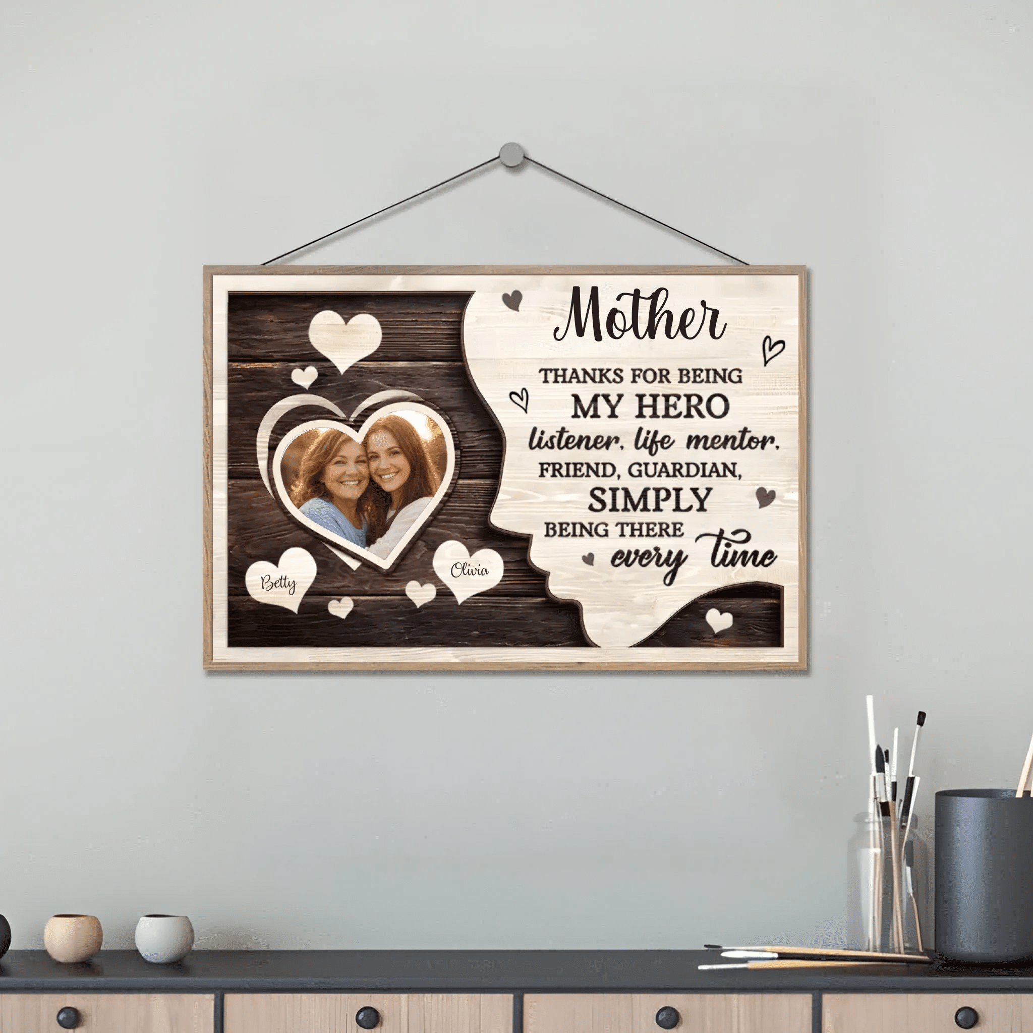 Custom Photo Thanks For Being My Guardian – Personalized Family 2 - Layered Wooden Plaque with Stand – A Meaningful Housewarming Gift for Mom, Honoring the Guardian Angel in Your Life 1121008 - DiyGiftly