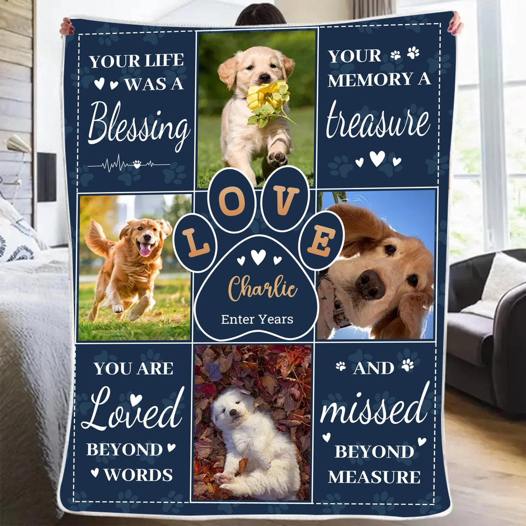 Blanket Flannel Personalized Pet Portrait Blanket Sympathy Gift for Loss of Dog
