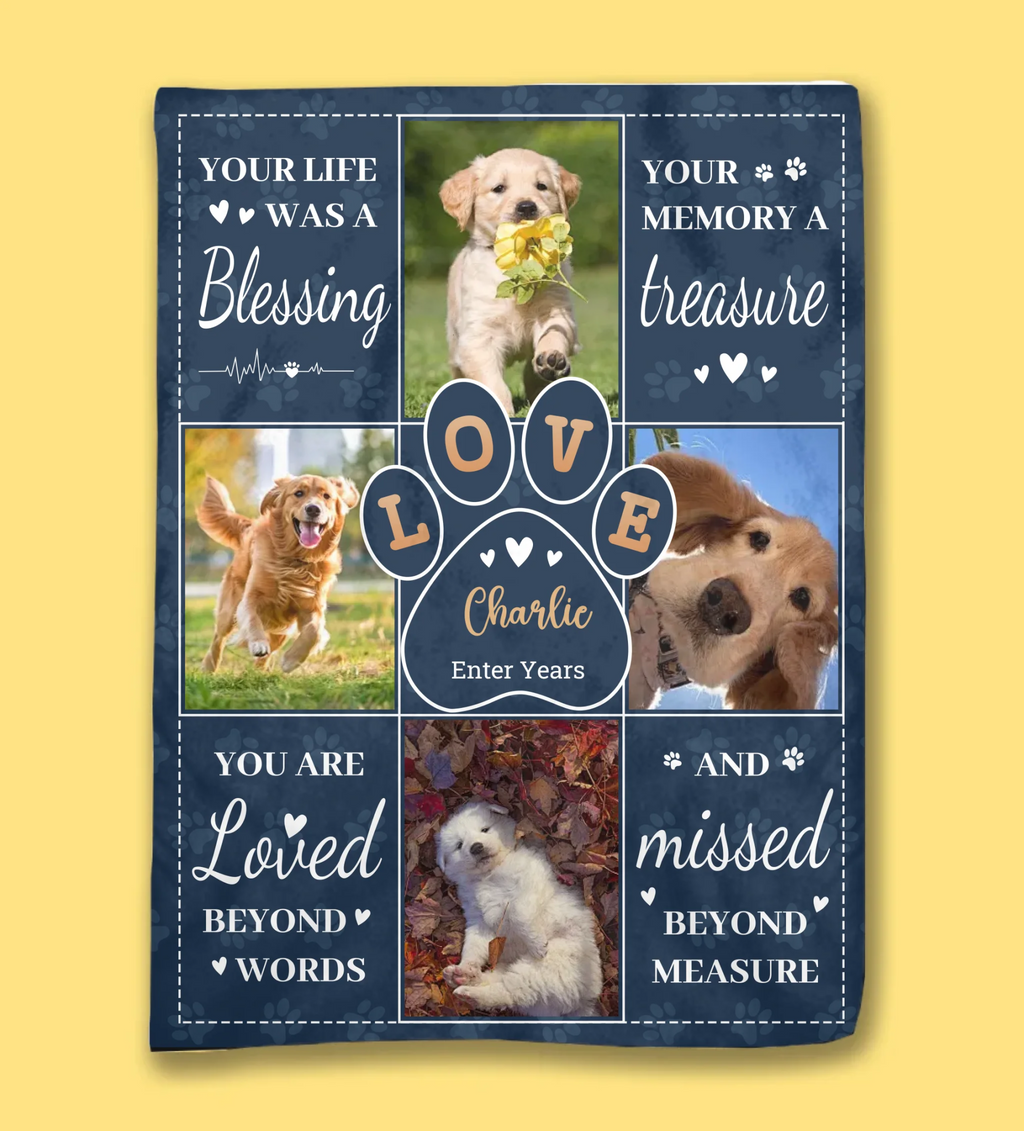 Blanket Personalized Pet Portrait Sympathy Gift for Loss of Dog Blanket Flannel