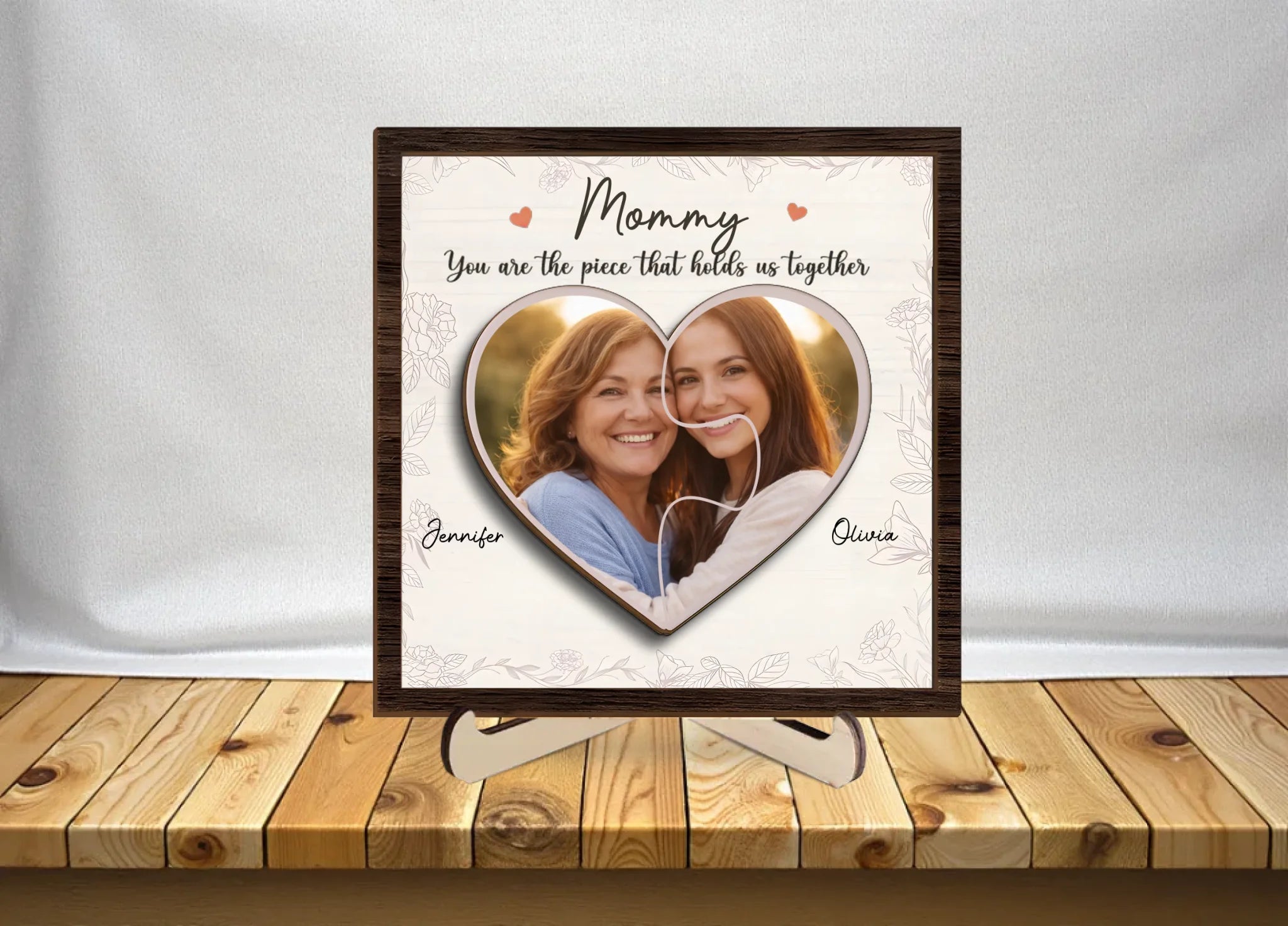 Custom Photo The Loveliest Masterpiece Of The Heart – Family Personalized 2 - Layer Wooden Plaque with Stand – Housewarming Gift for Mom, Grandma 1121540 - DiyGiftly