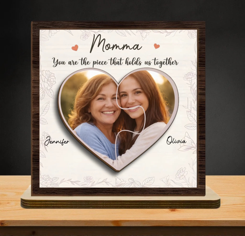 Custom Photo The Loveliest Masterpiece Of The Heart – Family Personalized 2 - Layer Wooden Plaque with Stand – Housewarming Gift for Mom, Grandma 1121540 - DiyGiftly