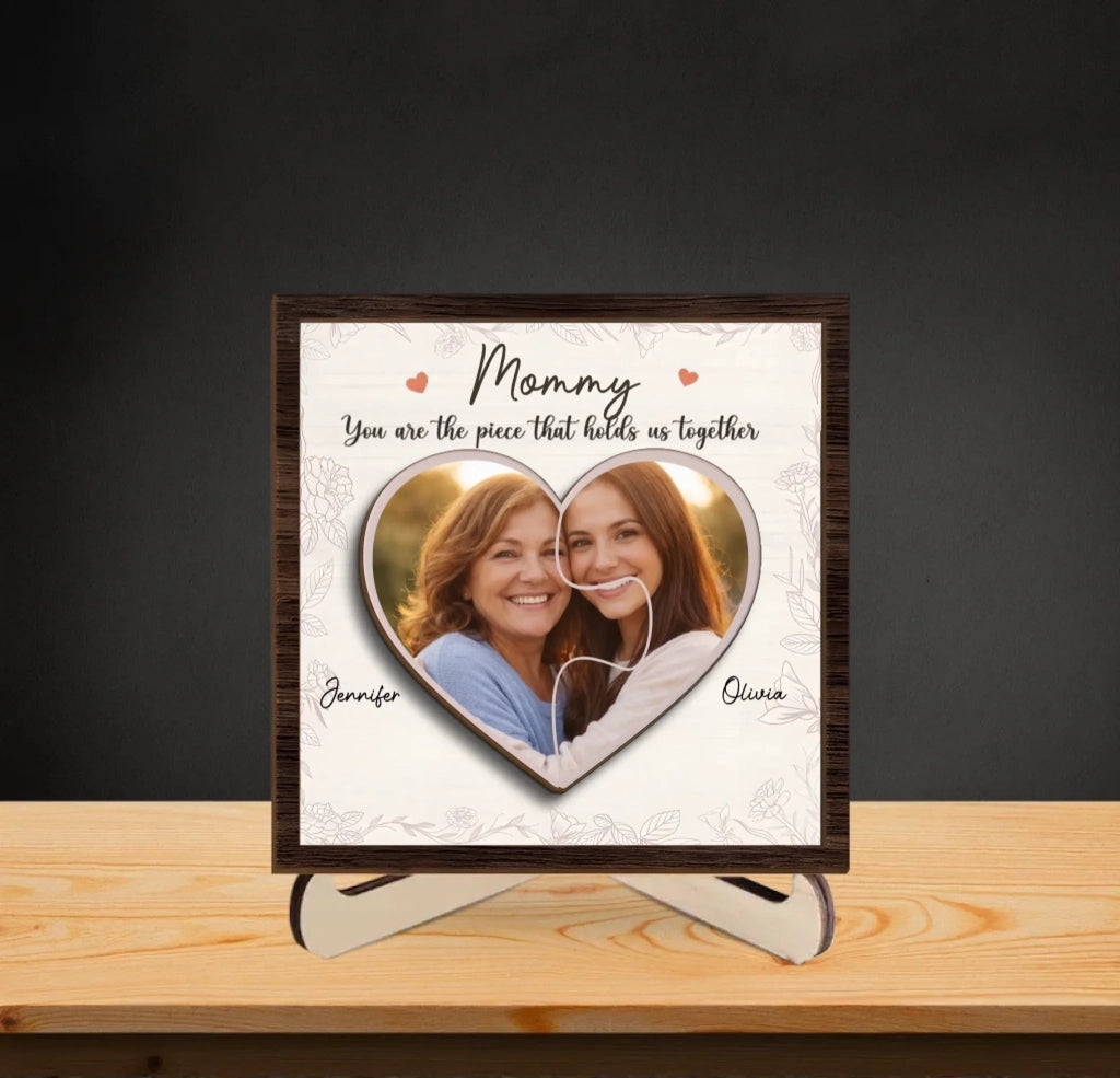 Custom Photo The Loveliest Masterpiece Of The Heart – Family Personalized 2 - Layer Wooden Plaque with Stand – Housewarming Gift for Mom, Grandma 1121540 - DiyGiftly