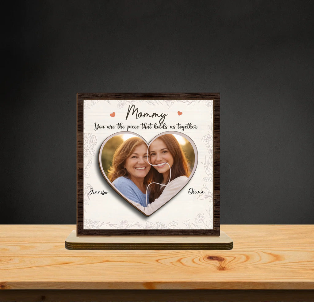 Custom Photo The Loveliest Masterpiece Of The Heart – Family Personalized 2 - Layer Wooden Plaque with Stand – Housewarming Gift for Mom, Grandma 1121540 - DiyGiftly