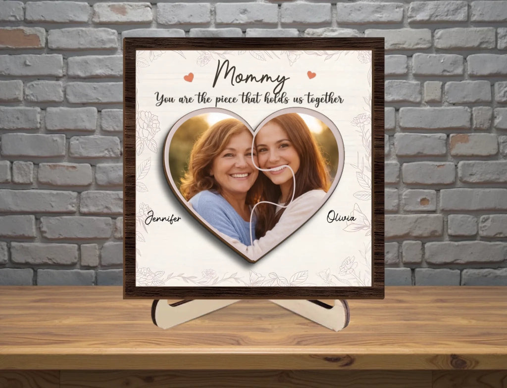 Custom Photo The Loveliest Masterpiece Of The Heart – Family Personalized 2 - Layer Wooden Plaque with Stand – Housewarming Gift for Mom, Grandma 1121540 - DiyGiftly