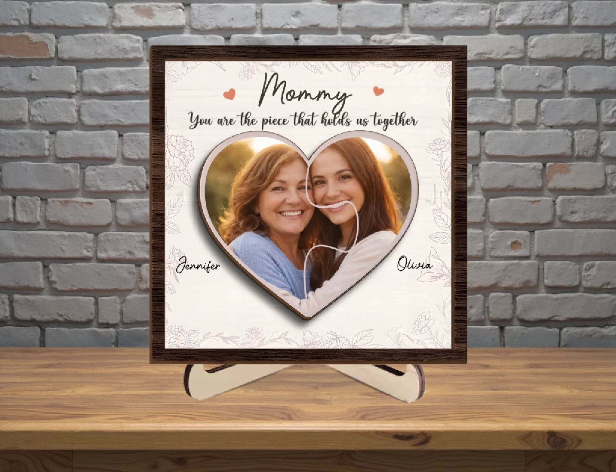 Custom Photo The Loveliest Masterpiece Of The Heart – Family Personalized 2 - Layer Wooden Plaque with Stand – Housewarming Gift for Mom, Grandma 1121540 - DiyGiftly